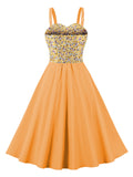 1950s Floral Patchwork Strap Swing Dress