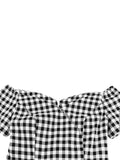 [Plus Size] Black&White 1950s Off-shoulder Gingham Plaid Dress