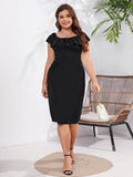 [Plus Size] Black 1950s Ruffle Collar Pencil Dress