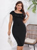 [Plus Size] Black 1950s Ruffle Collar Pencil Dress