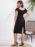 [Plus Size] Black 1950s Ruffle Collar Pencil Dress