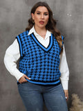 [Plus Size] 1960s Jacquard Contrasting Houndstooth Wool Vest