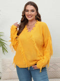 [Plus Size] Yellow 1960s V-Neck Tassel Loose Sweater