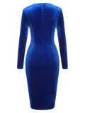 [Pre-Sale] Dark Blue 1960s V-Neck Pleated Velvet Dress