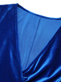 [Pre-Sale] Dark Blue 1960s V-Neck Pleated Velvet Dress