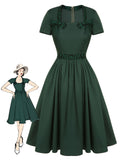 [Pre-Sale] Green 1950s Solid Bow Square Collar Dress