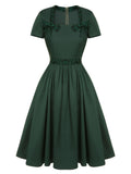 [Pre-Sale] Green 1950s Solid Bow Square Collar Dress