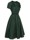 [Pre-Sale] Green 1950s Solid Bow Square Collar Dress