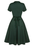 [Pre-Sale] Green 1950s Solid Bow Square Collar Dress