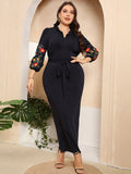 [Plus Size] Black 1950s Embroidered Floral Pencil Dress