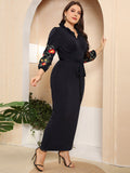[Plus Size] Black 1950s Embroidered Floral Pencil Dress