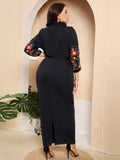 [Plus Size] Black 1950s Embroidered Floral Pencil Dress