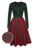 [Pre-Sale] Green&Red 1950s Christmas Plaids Long Sleeve Dress