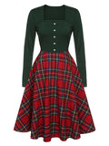 [Pre-Sale] Green&Red 1950s Christmas Plaids Long Sleeve Dress