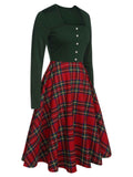 [Pre-Sale] Green&Red 1950s Christmas Plaids Long Sleeve Dress