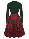 [Pre-Sale] Green&Red 1950s Christmas Plaids Long Sleeve Dress