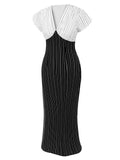 [Pre-Sale] Black&White 1930s Striped Deep V-Neck Patchwork Dress