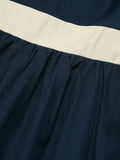 Navy Blue 1950s Square Neck Bubble Sleeve Dress