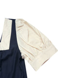 Navy Blue 1950s Square Neck Bubble Sleeve Dress