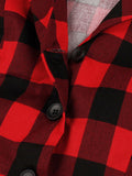 [Plus Size] Red & Black 1950s Plaid Lapel Dress With Belt