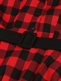 [Plus Size] Red & Black 1950s Plaid Lapel Dress With Belt