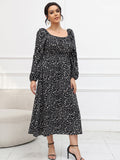 [Plus Size] 1930s Floral Off-Shoulder Long Sleeve Dress