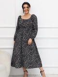 [Plus Size] 1930s Floral Off-Shoulder Long Sleeve Dress