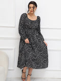 [Plus Size] 1930s Floral Off-Shoulder Long Sleeve Dress