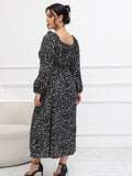 [Plus Size] 1930s Floral Off-Shoulder Long Sleeve Dress