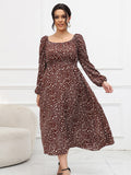[Plus Size] 1930s Floral Off-Shoulder Long Sleeve Dress