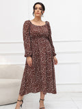 [Plus Size] 1930s Floral Off-Shoulder Long Sleeve Dress
