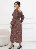 [Plus Size] 1930s Floral Off-Shoulder Long Sleeve Dress