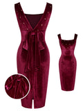 [Pre-Sale] Wine Red 1960s Velvet Elk Bow Dress