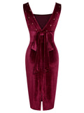 [Pre-Sale] Wine Red 1960s Velvet Elk Bow Dress