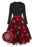 [Pre-Sale] Black&Red 1950s Christmas Snowflake Mesh Dress