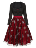 [Pre-Sale] Black&Red 1950s Christmas Snowflake Mesh Dress