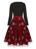 [Pre-Sale] Black&Red 1950s Christmas Snowflake Mesh Dress
