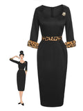 [Pre-Sale] Black 1960s Raw Hem Leopard Asymmetric Wrap Dress