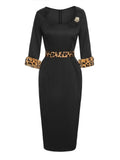 [Pre-Sale] Black 1960s Raw Hem Leopard Asymmetric Wrap Dress