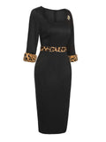 [Pre-Sale] Black 1960s Raw Hem Leopard Asymmetric Wrap Dress