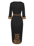 [Pre-Sale] Black 1960s Raw Hem Leopard Asymmetric Wrap Dress