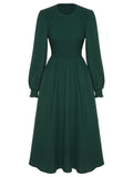 Green 1940s Top Elastic Regular Sleeve Dress