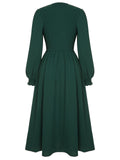 Green 1940s Top Elastic Regular Sleeve Dress