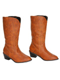Solid Pointed Toe Cowboy Style Wedged Boots