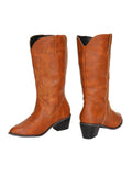 Solid Pointed Toe Cowboy Style Wedged Boots