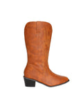 Solid Pointed Toe Cowboy Style Wedged Boots