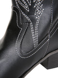 Solid Pointed Toe Cowboy Style Wedged Boots