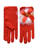 Red Christmas Bow Plush Bell Gloves