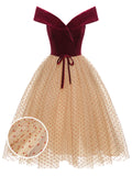 [Pre-Sale] Burgundy 1950s Velvet Mesh Polka Dot Dress