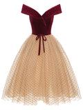 [Pre-Sale] Burgundy 1950s Velvet Mesh Polka Dot Dress